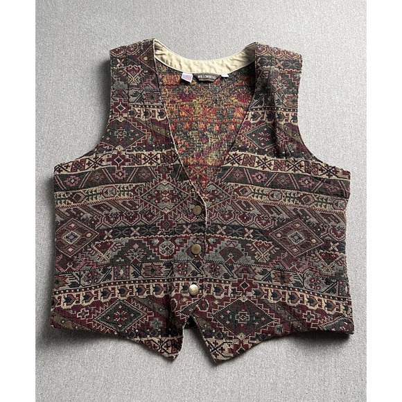 Vintage Jackets & Blazers - Willowbend Vest Womens L Southwest Woven Geometric Pattern Vintage USA